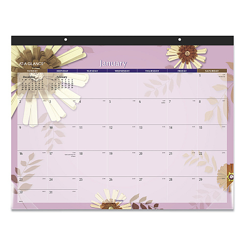 AT-A-GLANCE Paper Flowers Desk Pad, Floral Artwork, 22 x 17, Black Binding, Clear Corners, 12-Month (Jan to Dec): 2026 (5035)
