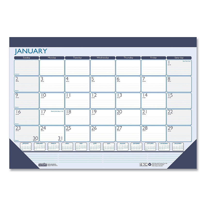 House of Doolittle Recycled Contempo Desk Pad Calendar, 22 x 17, White/Blue Sheets, Blue Binding, Blue Corners, 12-Month (Jan to Dec): 2026 (151)