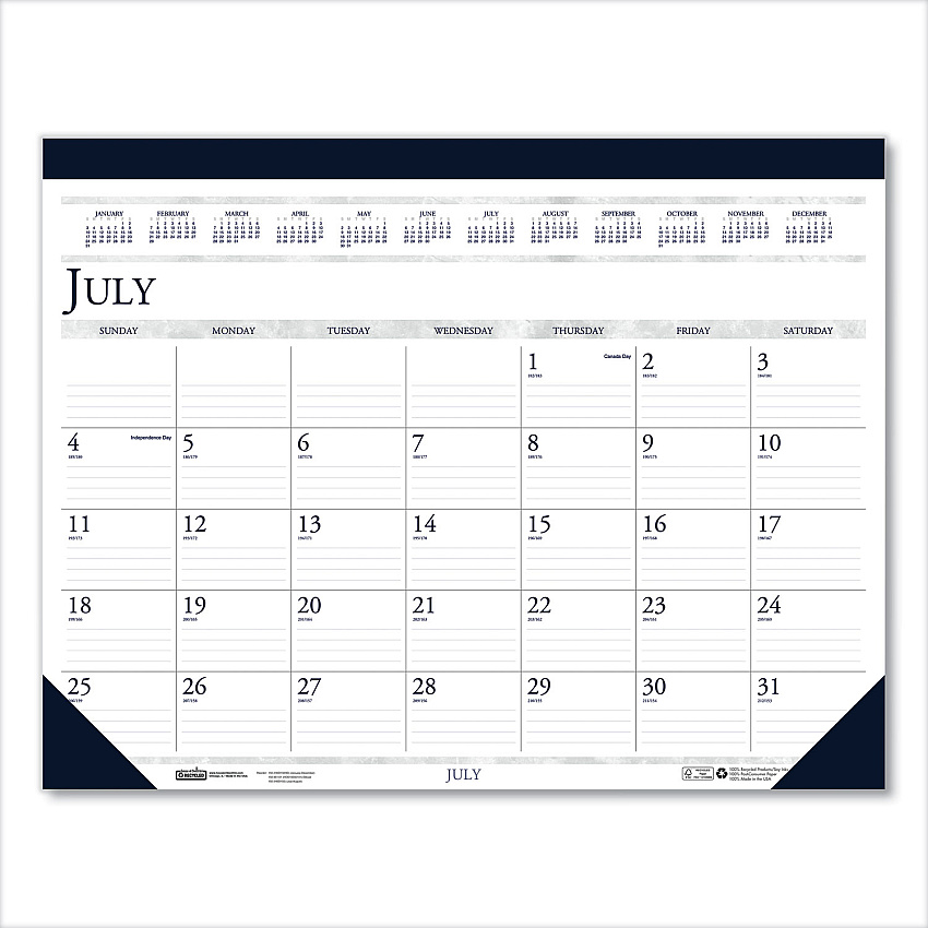 House of Doolittle Recycled Academic Desk Pad Calendar, 18.5 x 13, White/Blue Sheets, Blue Binding/Corners, 14-Month: July 2025 to Aug 2026 (1556)