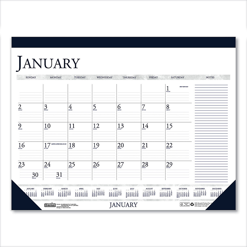 House of Doolittle Recycled Two-Color Monthly Desk Pad Calendar with Notes Section, 18.5 x 13, Blue Binding/Corners, 12-Month (Jan-Dec): 2026 (1646)