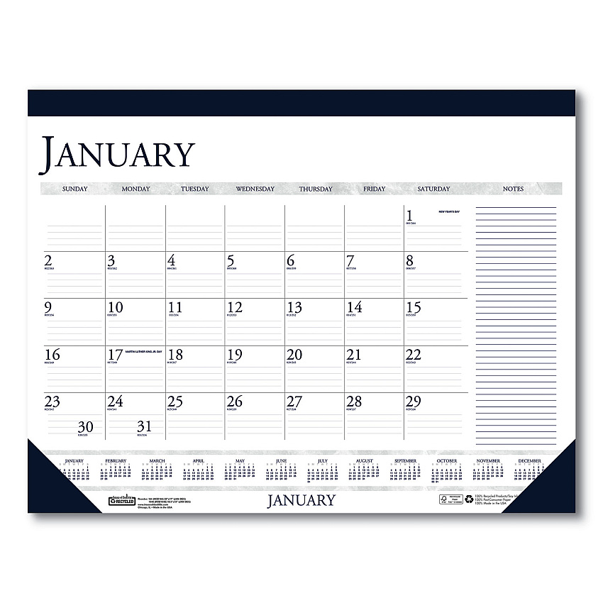 House of Doolittle Recycled Monthly Desk Pad Calendar w/ Notes, 22 x 17, Blue, 2026 (164)