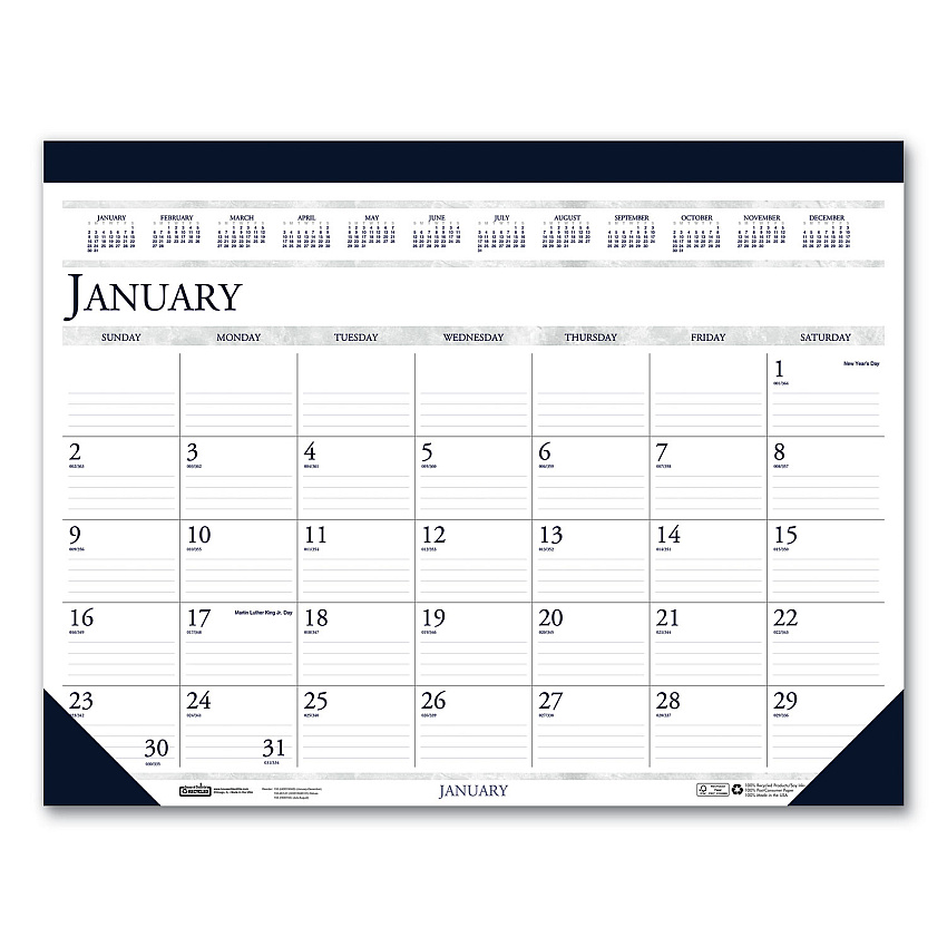 House of Doolittle Recycled Two-Color Monthly Desk Pad Calendar, 22 x 17, Perforated White/Blue/Gray Sheets, 12-Month (Jan-Dec): 2027 (150HD)