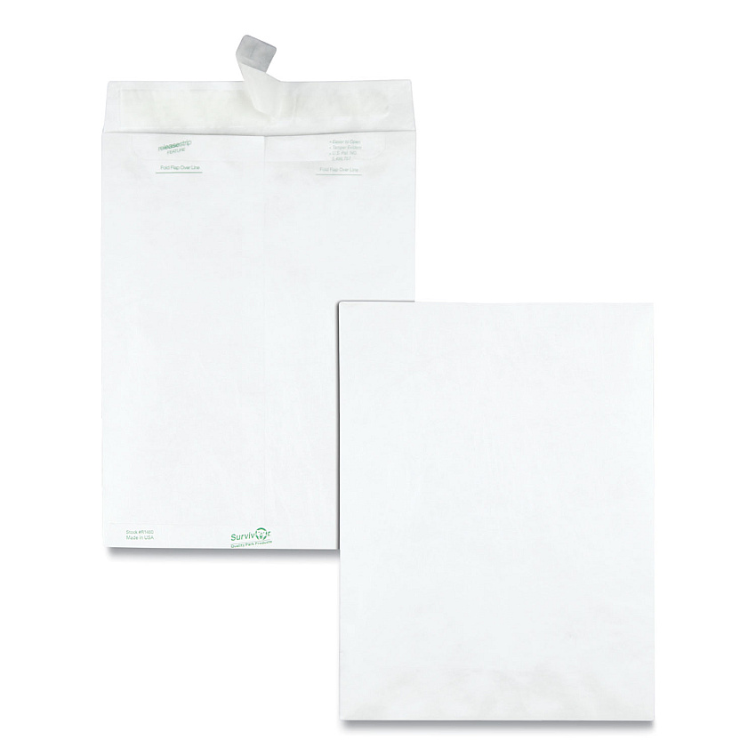 Survivor Lightweight 14 lb Tyvek Catalog Mailers, #10 1/2, Square Flap, Redi-Strip Adhesive Closure, 9 x 12, White, 100/Box (R1460)
