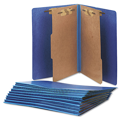 AbilityOne 7530015567914, SKILCRAFT Pressboard Top Tab Classification Folder, 2 Dividers, 6 Fasteners, Letter Size, Dark Blue, 10/Box