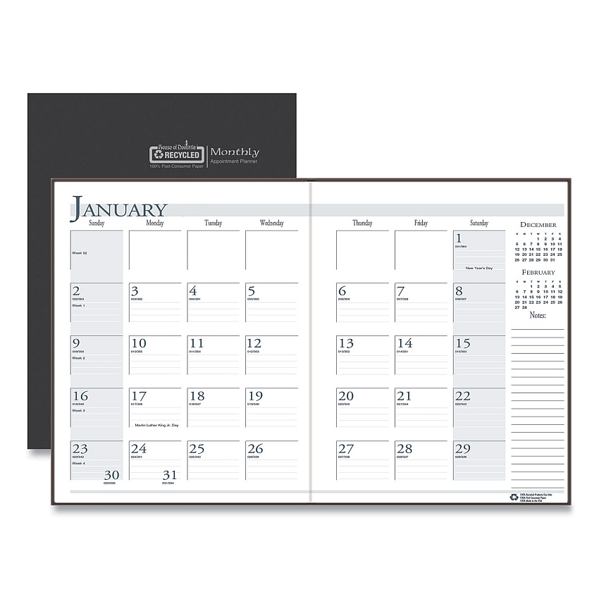 House of Doolittle Recycled Ruled 14-Month Planner with Leatherette Cover, 11 x 8.5, Black Cover, 14-Month: Dec 2025 to Jan 2027 (26002)