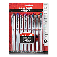 uni-ball VISION ELITE Hybrid Gel Pen, Stick, Bold 0.8 mm, Assorted Ink and Barrel Colors, 8/Pack 0.8 mm Bold Pen Point - Refillable - Retractable - Assorted Ink - Gel-based - 8 / Pack (90199PP)
