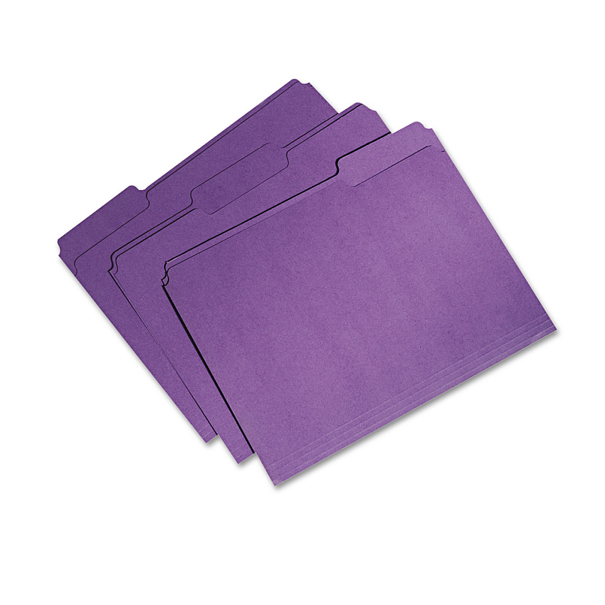 AbilityOne 7530015664135, SKILCRAFT Recycled File Folders, 1/3-Cut 1-Ply Tabs: Assorted, Letter Size, 0.75" Expansion, Purple, 100/Box