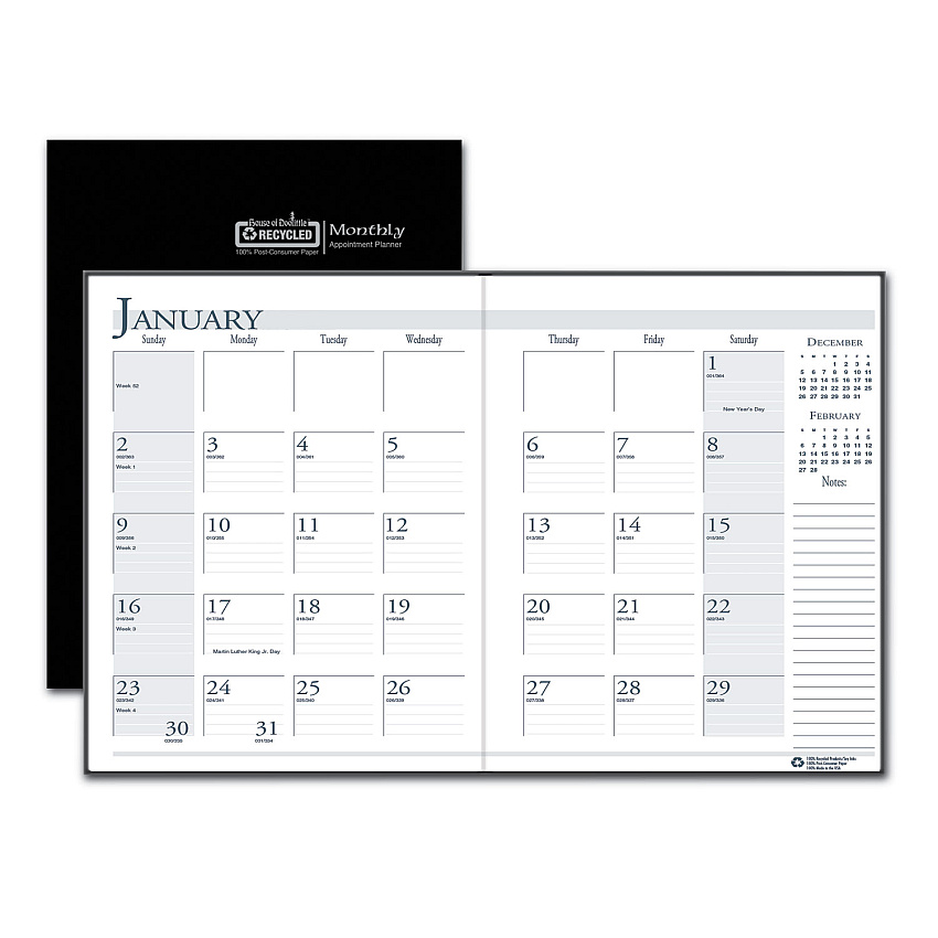 House of Doolittle Recycled Ruled 14-Month Planner with Leatherette Cover, 10 x 7, Black Cover, 14-Month: Dec 2025 to Jan 2027 (260602)