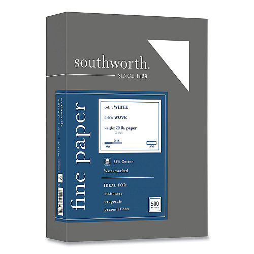 Southworth 25% Cotton Business Paper, 95 Bright, 20 lb Bond Weight, 8.5 x 11, White, 500 Sheets/Ream (403C)