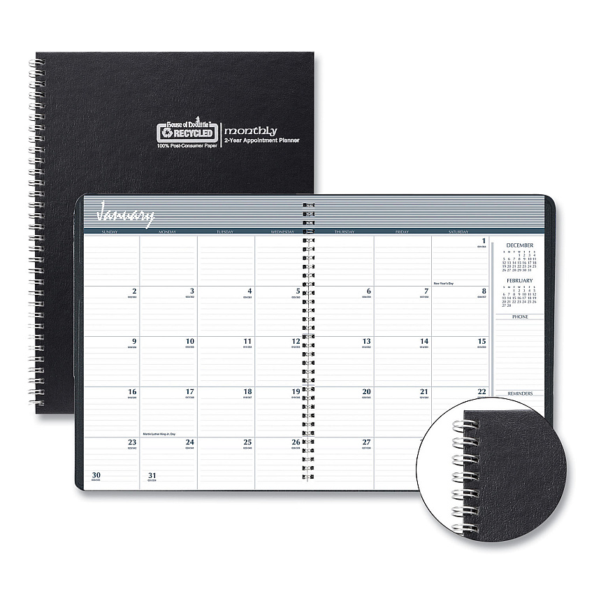 House of Doolittle Monthly Hard Cover Two-Year Planner, 11 x 8.5, Black Cover, 24-Month: Jan 2026 to Dec 2027 (262092)
