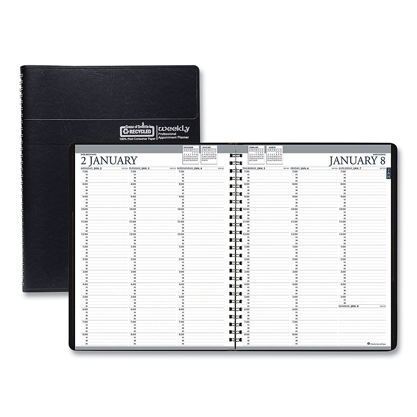House of Doolittle Recycled Professional Weekly Planner, 15-Minute Appts, 11 x 8.5, Black Wirebound Soft Cover, 12-Month (Jan to Dec): 2026 (27202)