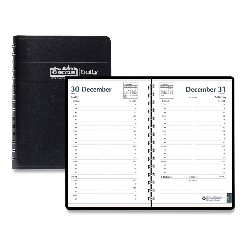 House of Doolittle Memo Size Daily Appointment Book with 15-Minute Schedule, 8 x 5, Black Cover, 12-Month (Jan to Dec): 2026 (28802)
