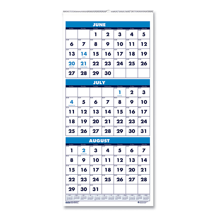 House of Doolittle Academic Year Recycled Three-Month Format Wall Calendar, Vertical: 8 x 17, White Sheets, 14-Month: June 2025 to July 2026 (3645)