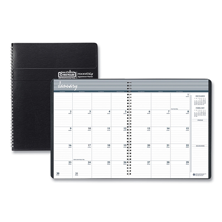 House of Doolittle 14-Month Recycled Ruled Monthly Planner, 8.75 x 6.78, Black Cover, 14-Month: Dec 2025 to Jan 2027 (26802)