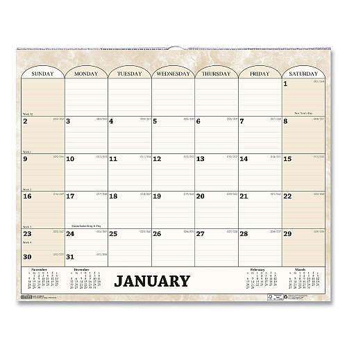 House of Doolittle Recycled Monthly Horizontal Wall Calendar, Marble Stone Artwork, 14.88 x 12, White/Sand Sheets, 12-Month (Jan to Dec): 2026 (319)