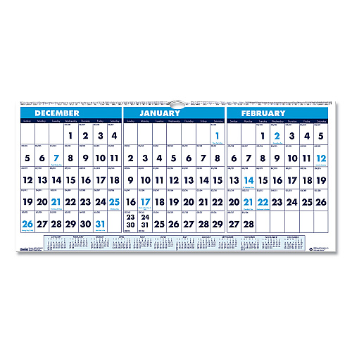 House of Doolittle Recycled Three-Month Format Wall Calendar, Horizontal Orientation, 17 x 8, White Sheets, 14-Month: Dec 2025 to Jan 2027 (3647)