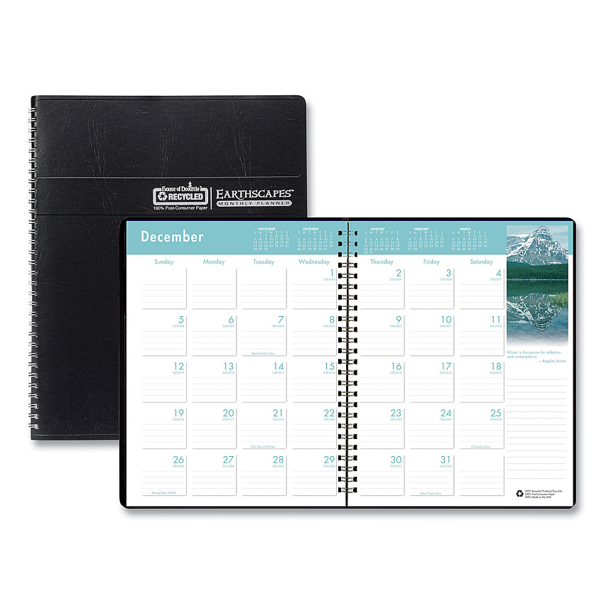 House of Doolittle Earthscapes Recycled Ruled Monthly Planner, Landscapes Color Photos, 11 x 8.5, Black Cover, 14-Month: Dec 2025 to Jan 2027 (26402)