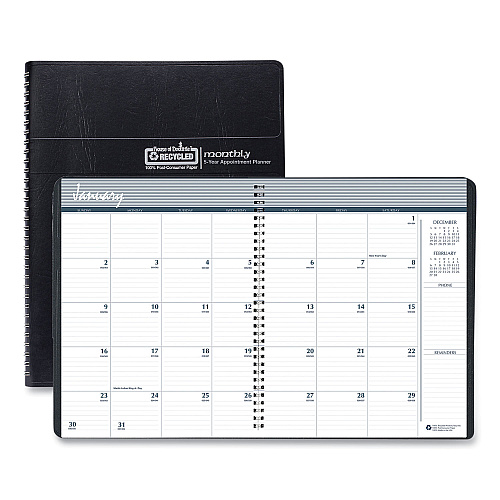 House of Doolittle Recycled Monthly 5-Year/62-Month Planner, 11 x 8.5, Black Cover, 62-Month: Dec 2025 to Jan 2031 (262502)