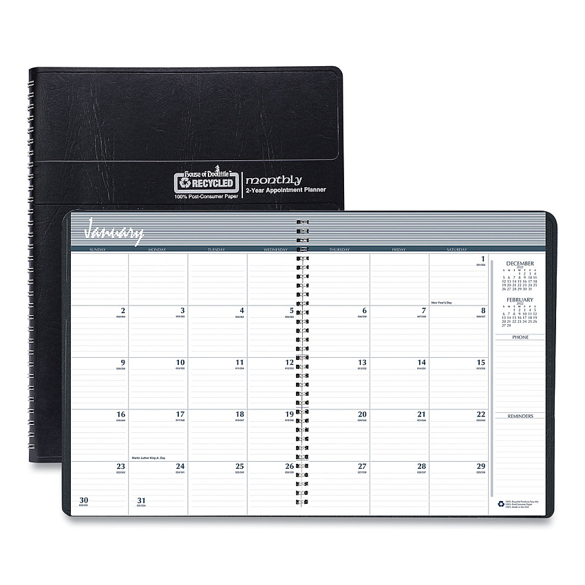 House of Doolittle 24-Month Recycled Ruled Monthly Planner, 11 x 8.5, Black Cover, 24-Month: Jan 2026 to Dec 2027 (262002)