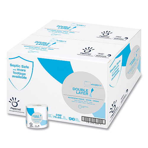 Papernet&reg; Double Layer Toilet Paper, 1-Ply, 850 Sheets/Roll, 96 Rolls/Carton (410011)