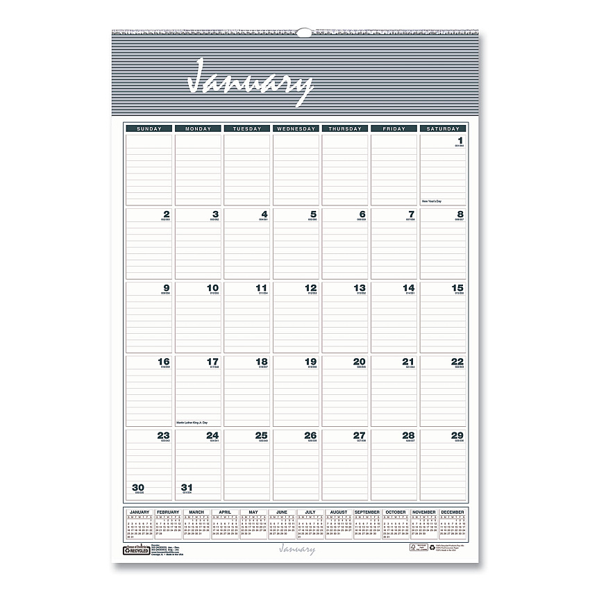House of Doolittle Bar Harbor Recycled Wirebound Monthly Wall Calendar, 12 x 17, White/Blue/Gray Sheets, 12-Month (Jan-Dec): 2026 (332)