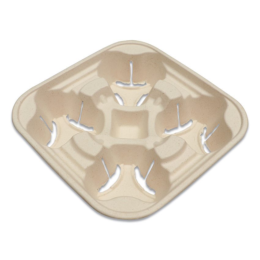 World Centric Fiber Cup Carriers, 8 oz to 22 oz Cups, Four Cups, Natural, 600/Carton (CCFB4LF)
