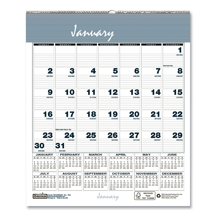 House of Doolittle Bar Harbor Recycled Wirebound Monthly Wall Calendar, 6 x 7, White/Blue/Gray Sheets, 12-Month (Jan-Dec): 2026 (330)