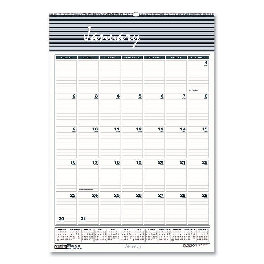 House of Doolittle Bar Harbor Recycled Wirebound Monthly Wall Calendar, 15.5 x 22, White/Blue/Gray Sheets, 12-Month (Jan-Dec): 2026 (333)
