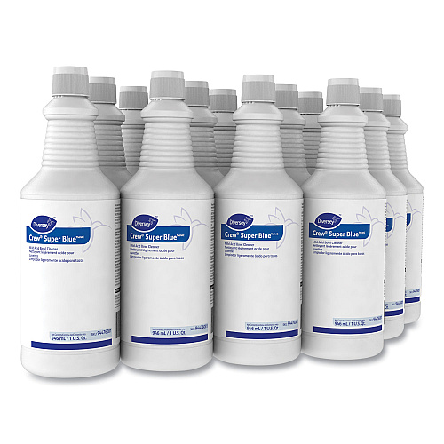 Diversey Crew Super Blue Mild Acid Bowl Cleaner, Citrus, 32 oz Squeeze Bottle, 12/Carton (94476081)
