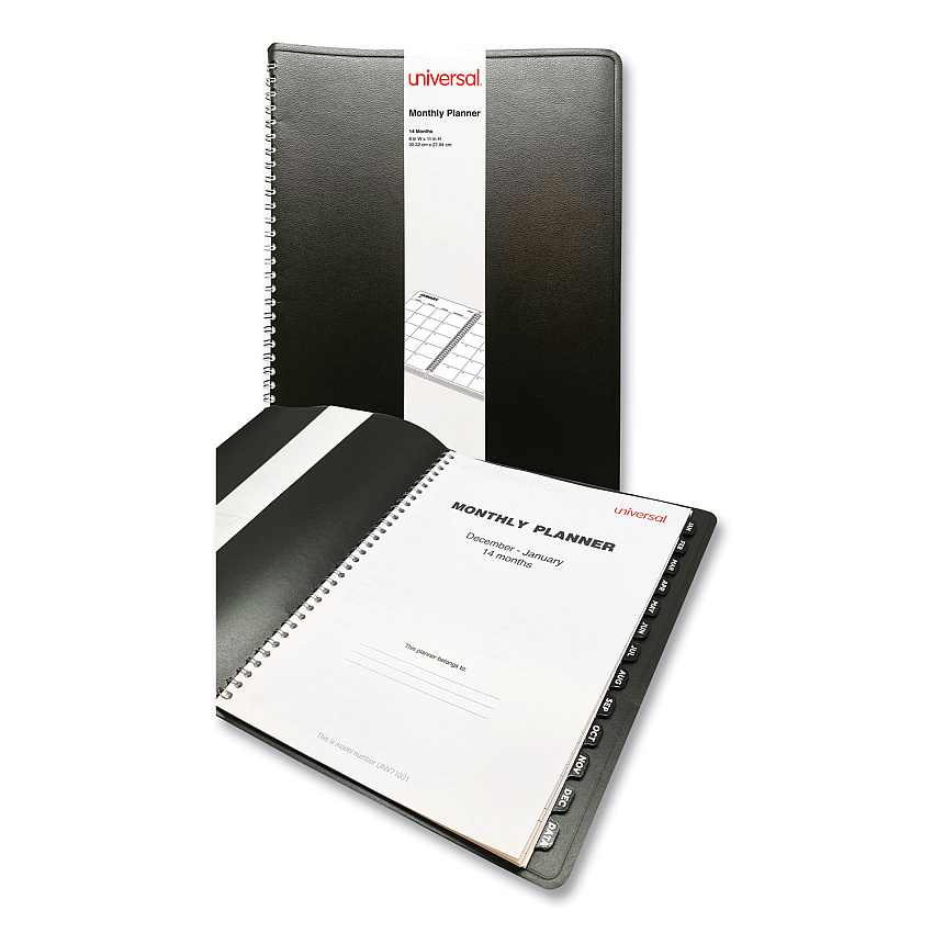 Universal Monthly Planner, 11 x 8, Black Cover, 14-Month: Dec 2025 to Jan 2027 (71001)