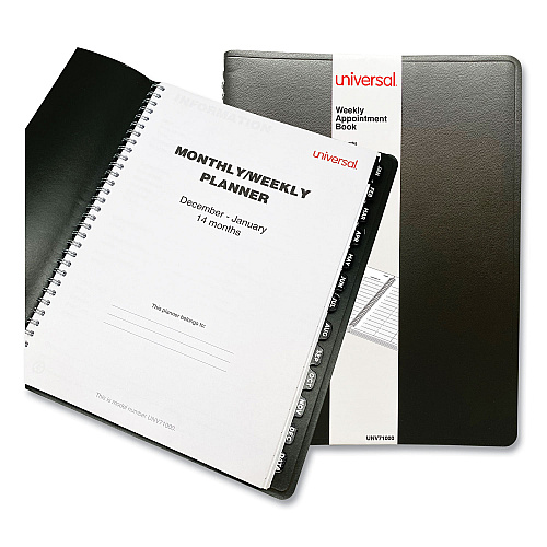 Universal Weekly Planner, 11 x 8, Black Cover, 14-Month: Dec 2025 to Jan 2027 (71000)