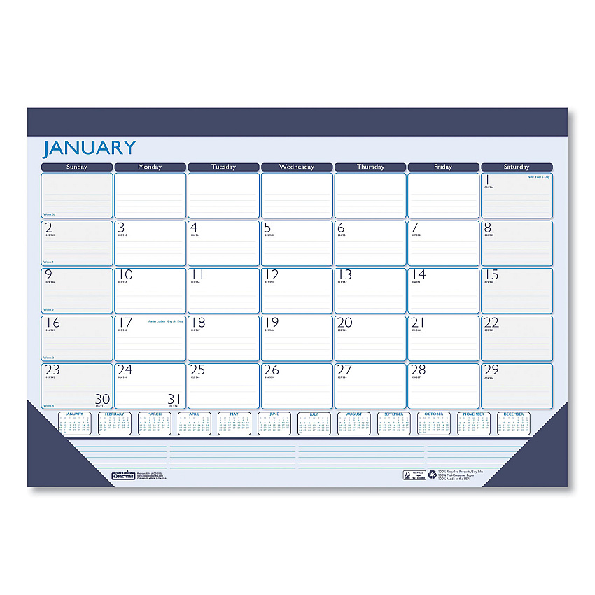 House of Doolittle Recycled Contempo Desk Pad Calendar, 18.5 x 13, White/Blue Sheets, Blue Binding, Blue Corners, 12-Month (Jan to Dec): 2026 (1516)