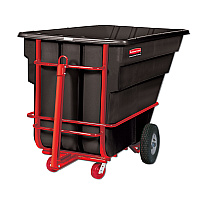 Rubbermaid Commercial Rotomolded Towable Tilt Truck, Rectangular, Plastic, 1.5 cu yd, 2,100-lb Capacity, Black/Red (102641BLA)