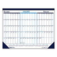 House of Doolittle Three Month Desk Pad, 22 x 17, White/Blue/Teal Sheets, Blue Binding, Blue Corners, 14-Month: Dec 2025 to Jan 2027 (136)