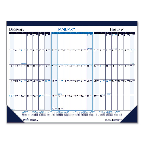 House of Doolittle Three Month Desk Pad, 22 x 17, White/Blue/Teal Sheets, Blue Binding, Blue Corners, 14-Month: Dec 2025 to Jan 2027 (136)