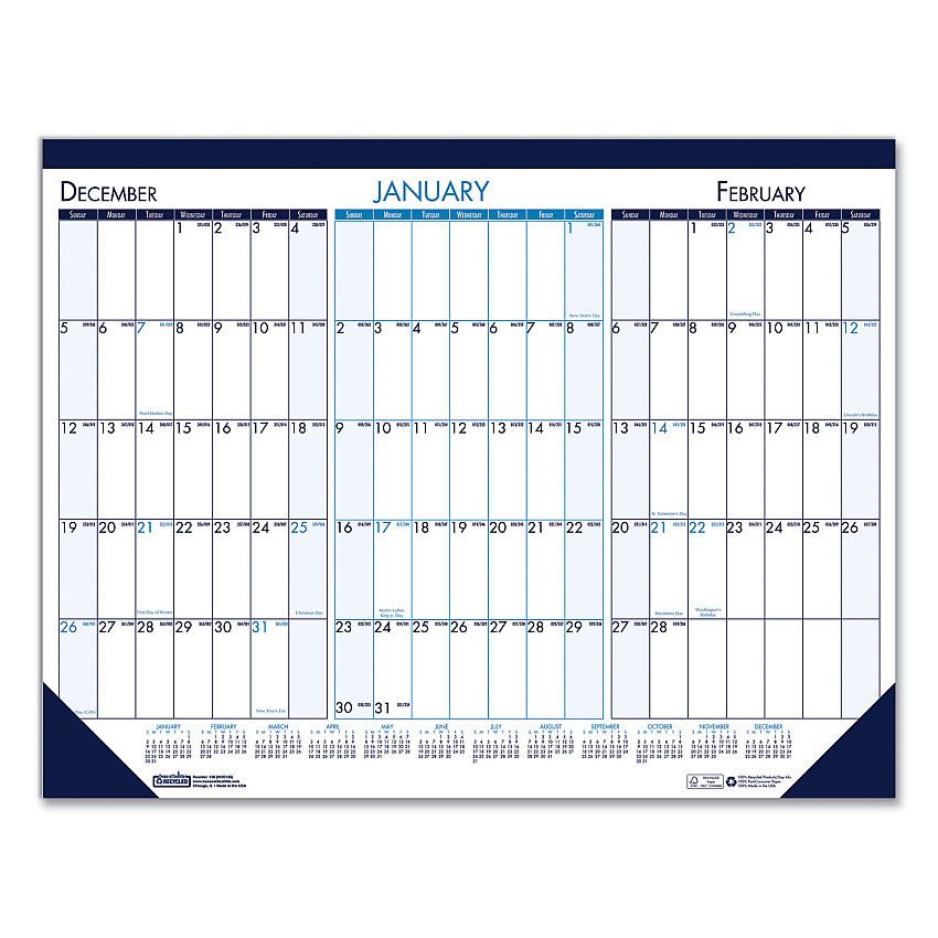 House of Doolittle Three Month Desk Pad, 22 x 17, White/Blue/Teal Sheets, Blue Binding, Blue Corners, 14-Month: Dec 2025 to Jan 2027 (136)