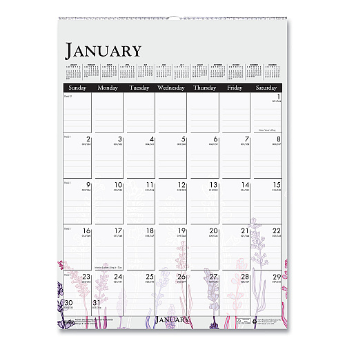 House of Doolittle Recycled Wild Flower Wall Calendar, Wild Flowers Artwork, 12 x 16.5, White/Multicolor Sheets, 12-Month (Jan to Dec): 2026 (3462)