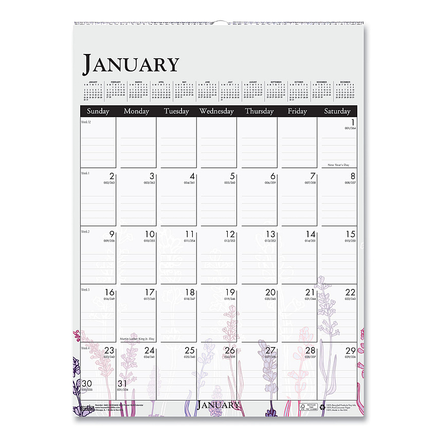 House of Doolittle Recycled Wild Flower Wall Calendar, Wild Flowers Artwork, 12 x 16.5, White/Multicolor Sheets, 12-Month (Jan to Dec): 2026 (3462)