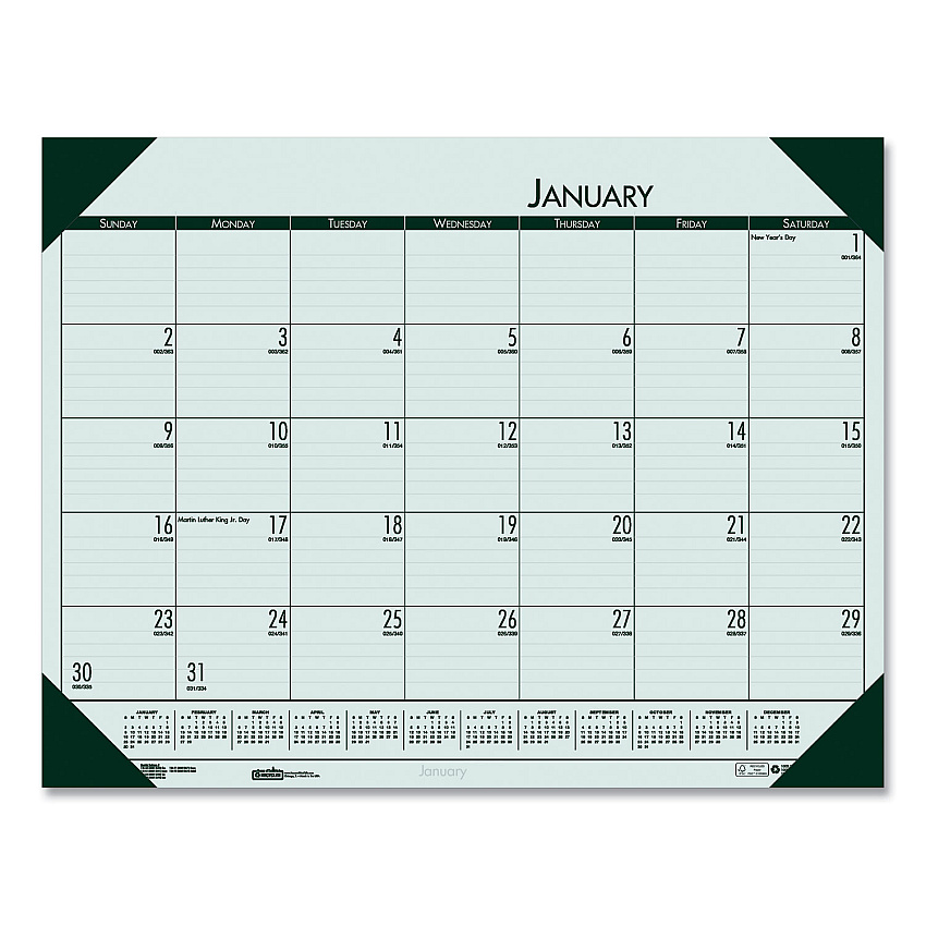 House of Doolittle EcoTones Recycled Monthly Desk Pad Calendar, 22 x 17, Green-Tint/Woodland Green Sheets/Corners, 12-Month (Jan to Dec): 2026 (12471)