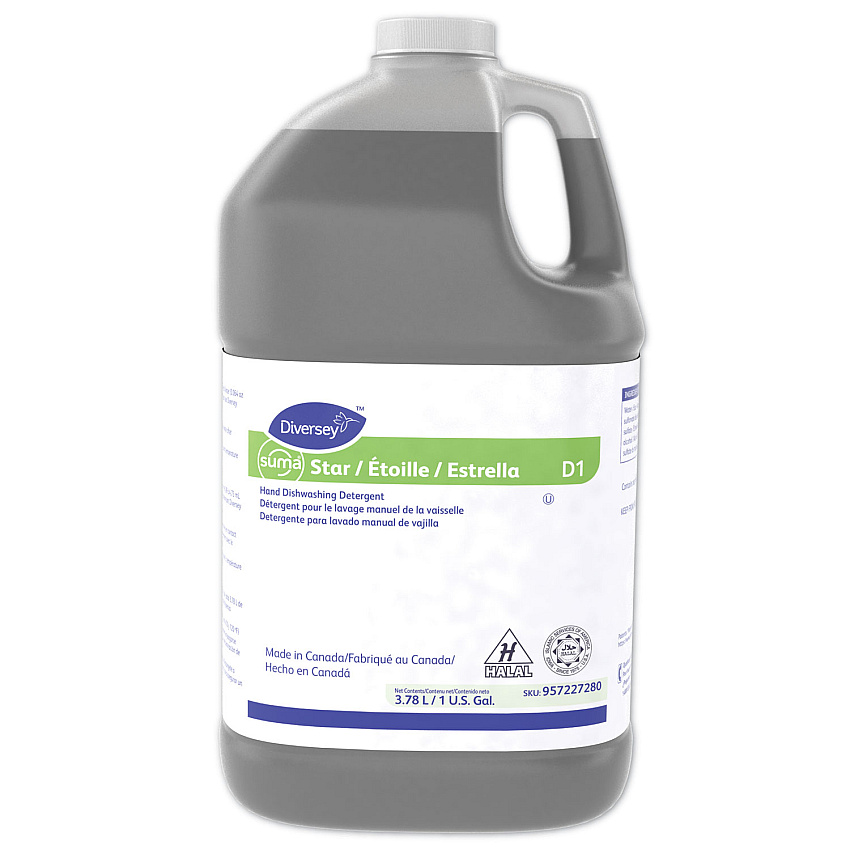 Diversey Suma Star D1 Hand Dishwashing Detergent, Unscented, 1 gal Bottle, 4/Carton (957227280)