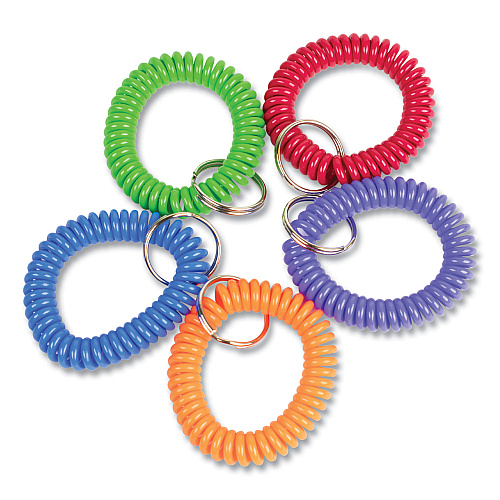 CONTROLTEK Wrist Key Coil Key Organizers, Blue/Green/Orange/Purple/Red, 10/Pack (565104)