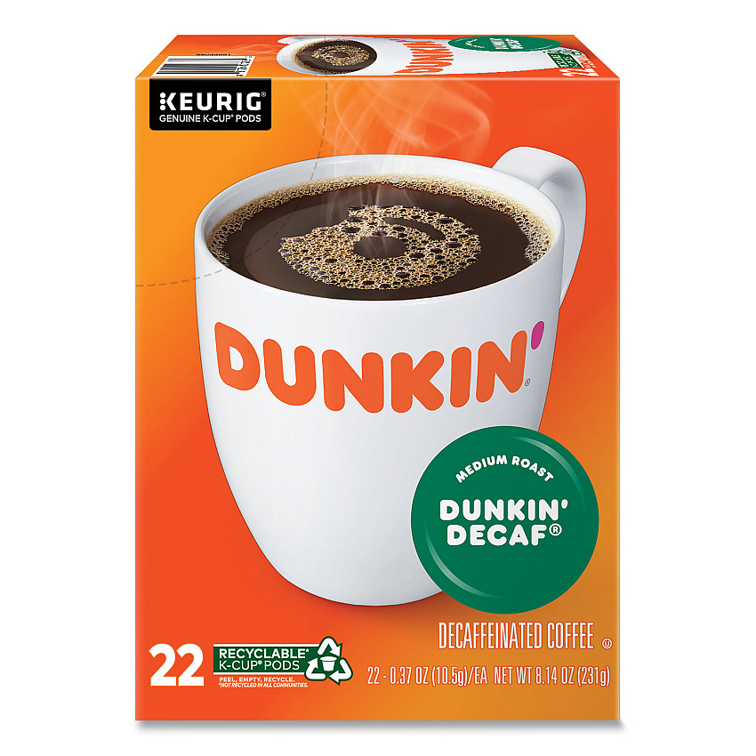 Dunkin Donuts K-Cup Pods, Dunkin' Decaf, 22/Box (1269)