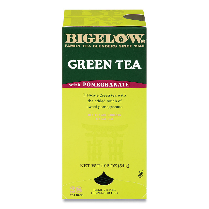 Bigelow Green Tea with Pomegranate, 0.07 oz Tea Bag, 28/Box (RCB10363)