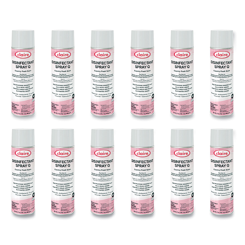 Claire Spray Q Disinfectant, Country Fresh Scent, 17 oz Aerosol Spray, 12/Carton (CL1001)