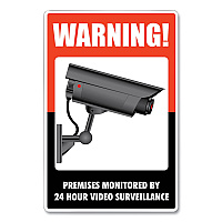 COSCO UV-Coated Preprinted Molded-Plastic Sign, 24-Hour Video Surveillance, 8 x 12, Black/Red/White (098381)