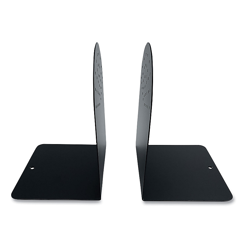Huron Steel Bookends, Contemporary Style, Nonskid Base, 4.75 x 5.5 x 7.25, Black, Pair (HASZ0095)
