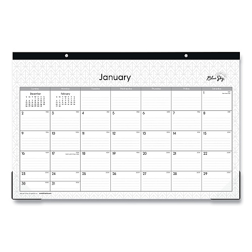 Blue Sky Enterprise Desk Pad, Geometric Artwork, 17 x 11, White/Gray Sheets, Black Binding, Clear Corners, 12-Month (Jan to Dec): 2026 (111293)