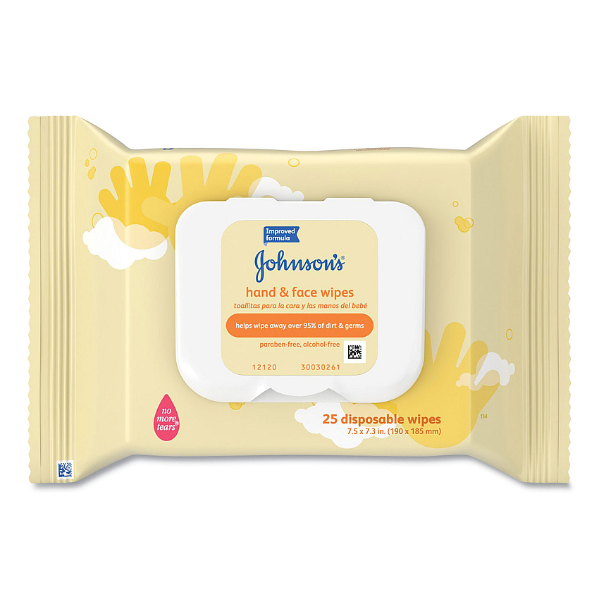 Johnson & Johnson Hand and Body Wipes, Travel Pack, 1-Ply, Nonwoven Fiber, 7.3 x 7.5, Unscented, White, 25 Wipes/Pack (111773900)