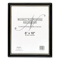 NuDell EZ Mount Document Frame with Trim Accent and Plastic Face, Plastic, 8 x 10 Insert, Black/Gold (10880)