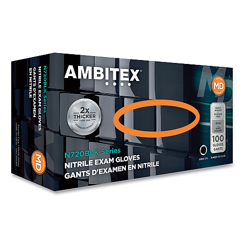 AMBITEX N720 Series Powder-Free Nitrile Gloves, 6 mil, 2X-Large, Black, 100/Box, 10 Boxes/Carton (NXXL720BLK)